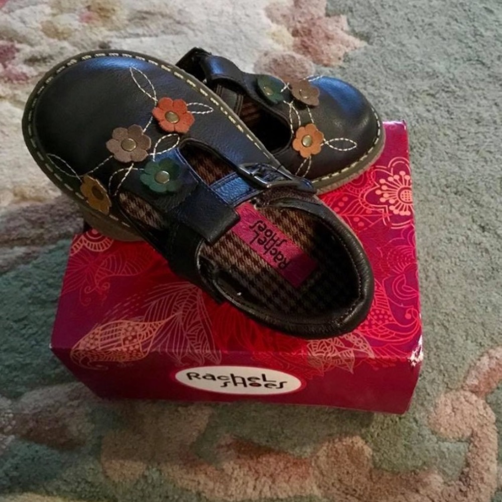 Little girls brown leather Velcro shoes